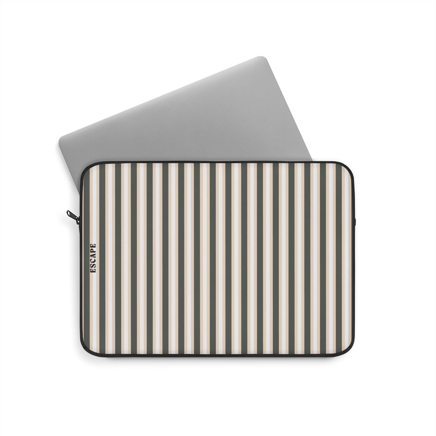 Striped Neutral Laptop Sleeve — Beige & Black Vertical Stripe Protective Case