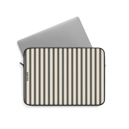 Striped Neutral Laptop Sleeve — Beige & Black Vertical Stripe Protective Case