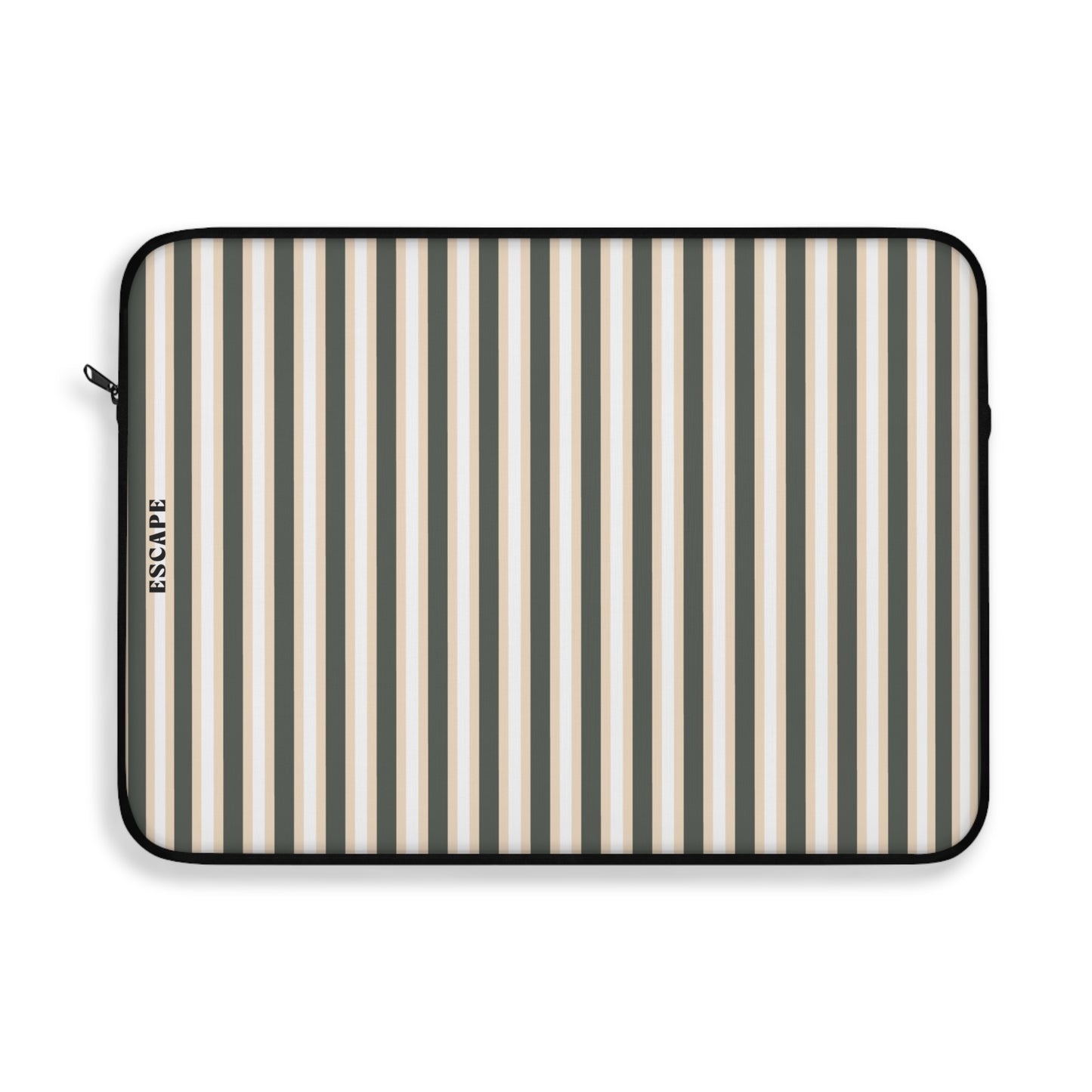 Striped Neutral Laptop Sleeve — Beige & Black Vertical Stripe Protective Case