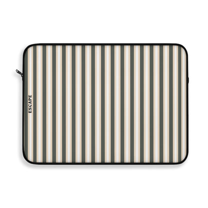 Striped Neutral Laptop Sleeve — Beige & Black Vertical Stripe Protective Case
