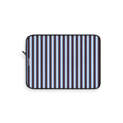 Blue & White Vertical Stripe Laptop Sleeve — Classic Nautical Stripe Protective Case