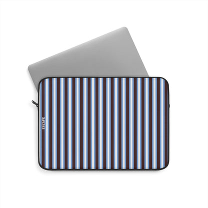Blue & White Vertical Stripe Laptop Sleeve — Classic Nautical Stripe Protective Case