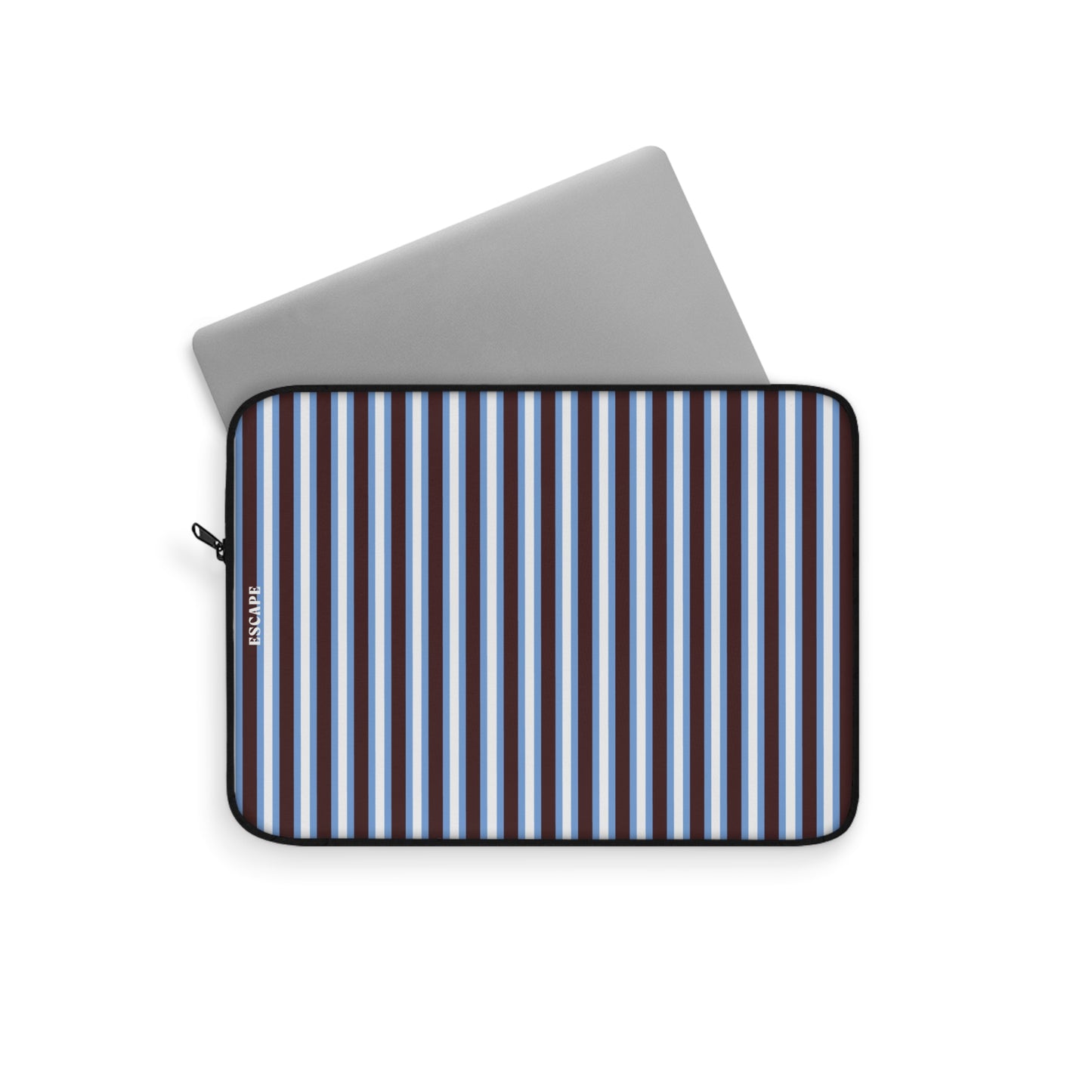 Blue & White Vertical Stripe Laptop Sleeve — Classic Nautical Stripe Protective Case